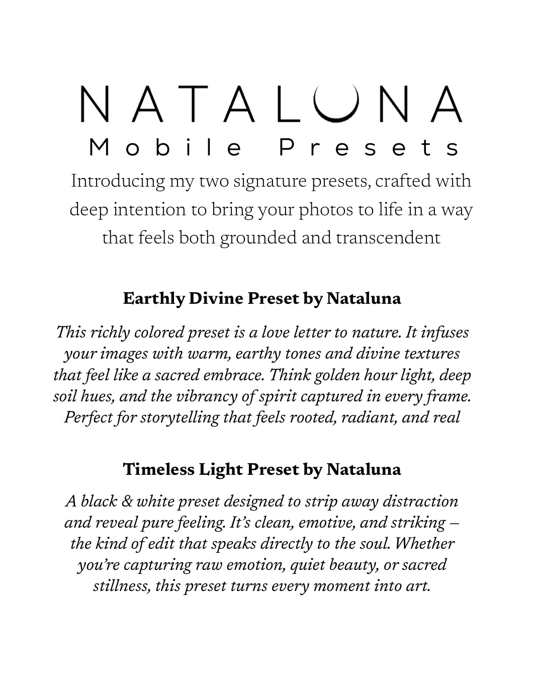 Nataluna Mobile Lightroom presets
